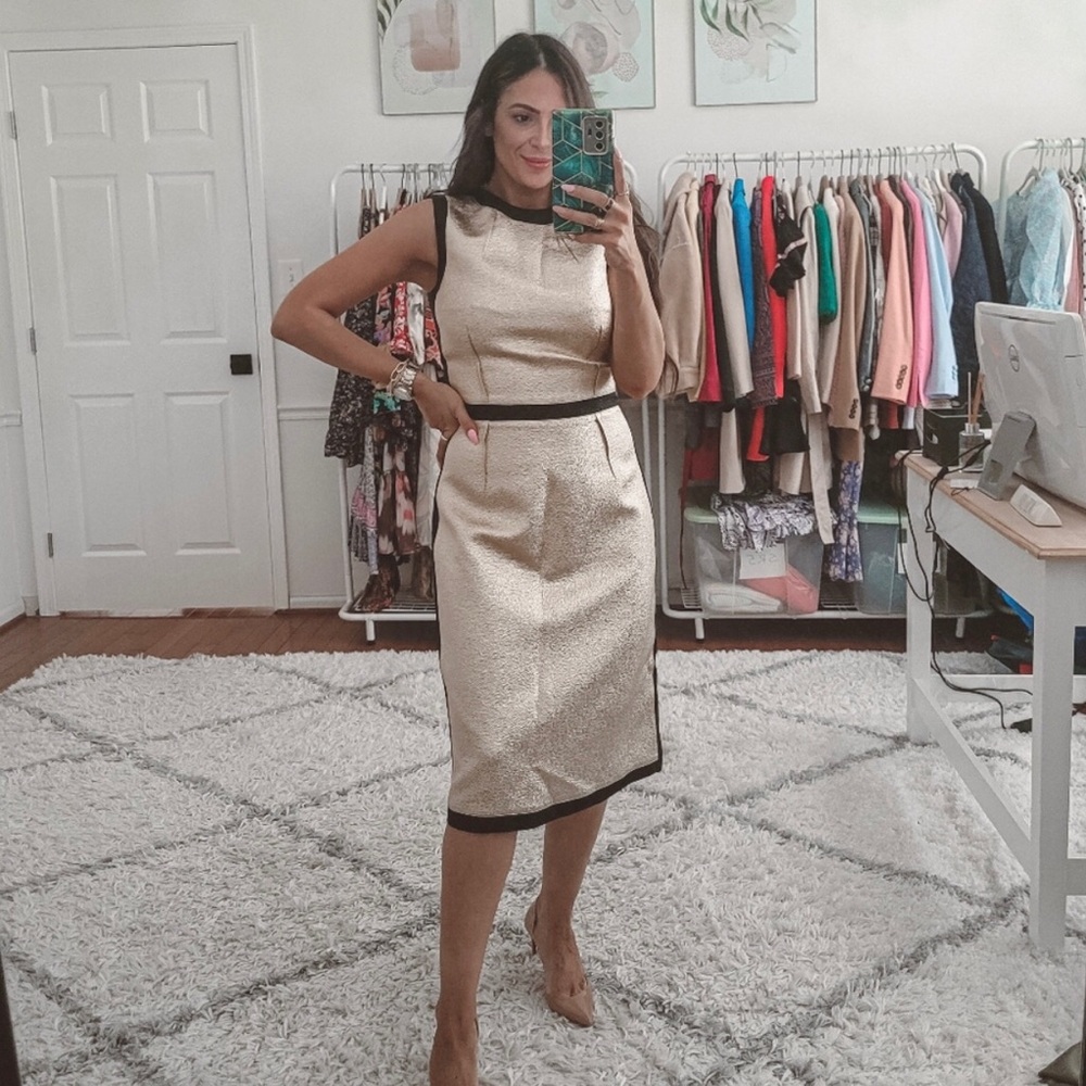 Michael Kors collection $ gold contrast trim midi dress